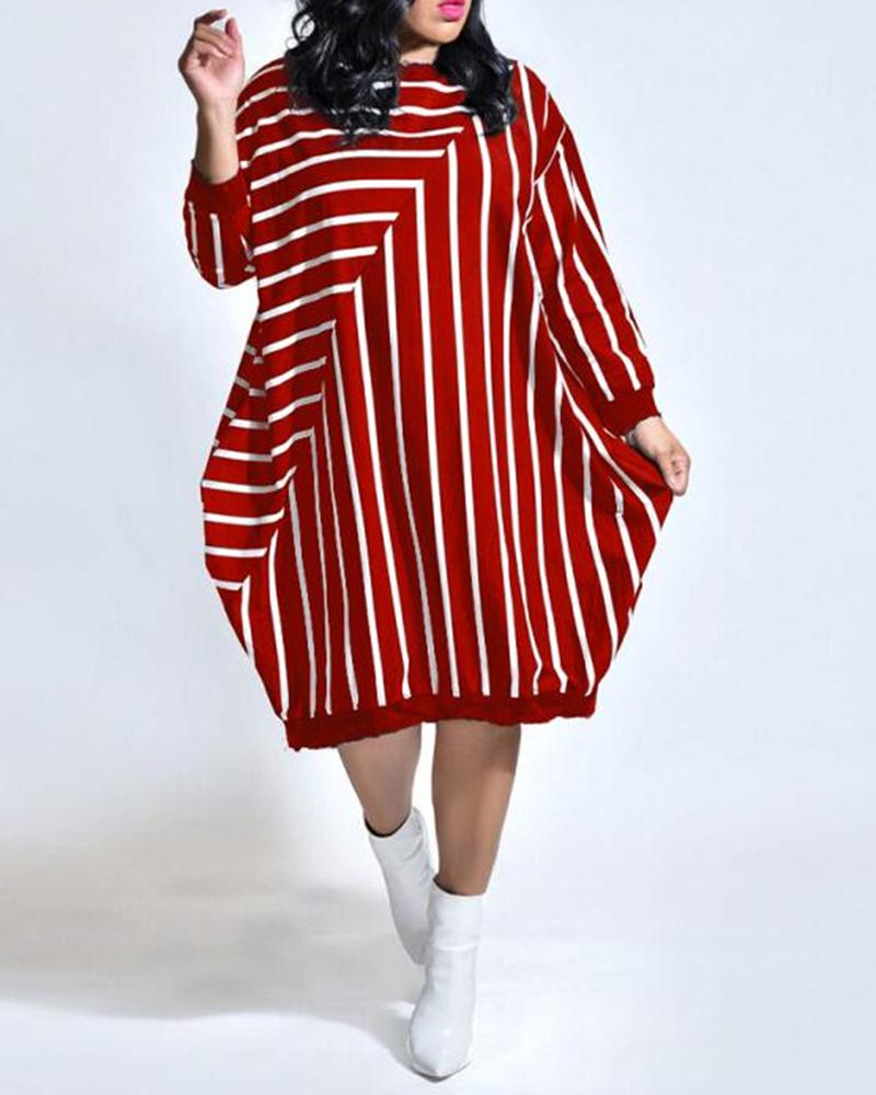 

Plus Size Striped Print Patchwork Casual Dress, Red