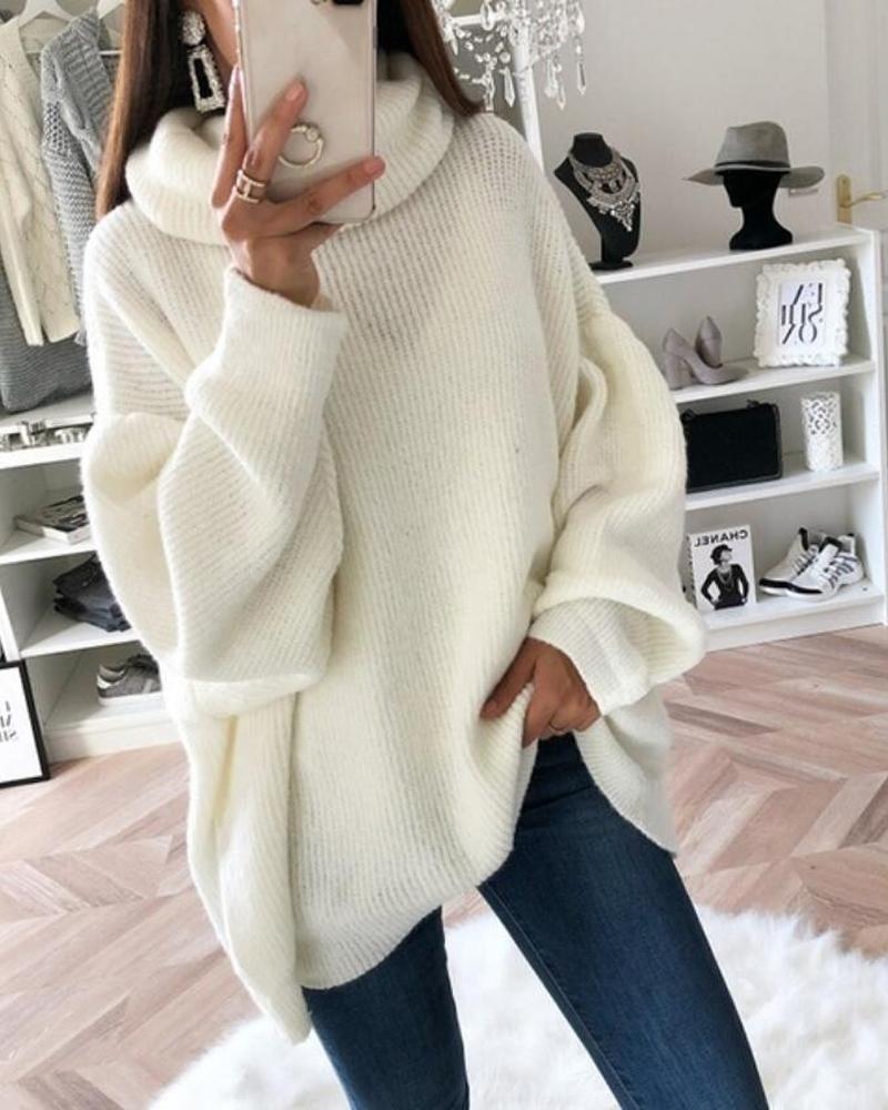

Long Sleeve Turtleneck Chunky Knit Sweater, White