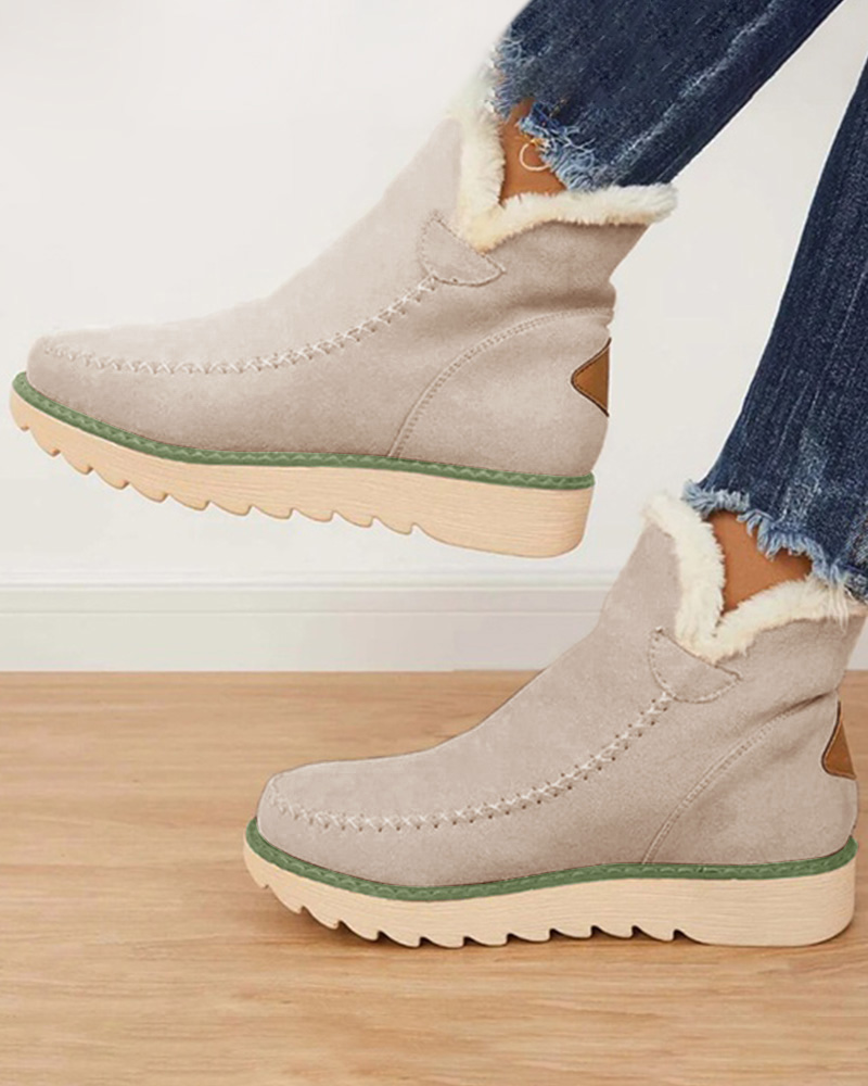 

Contrast Paneled Lined Ankle Boots, Beige