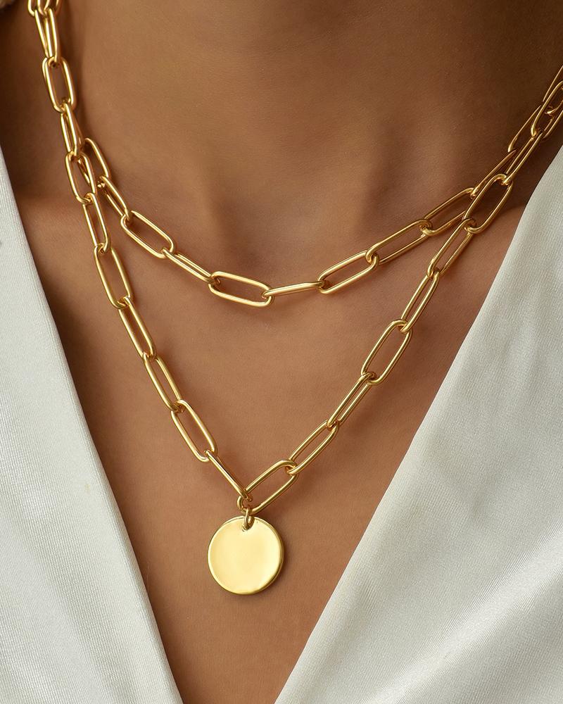 

1pc Multi-Layered Hollow Out Disc Pendant Necklace, Gold