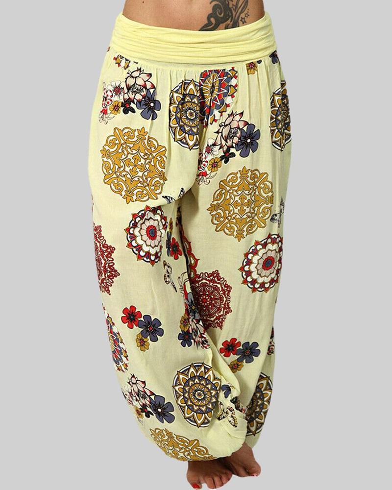 

Tribal Print Ruched Low Waist Harem Pants, Yellow