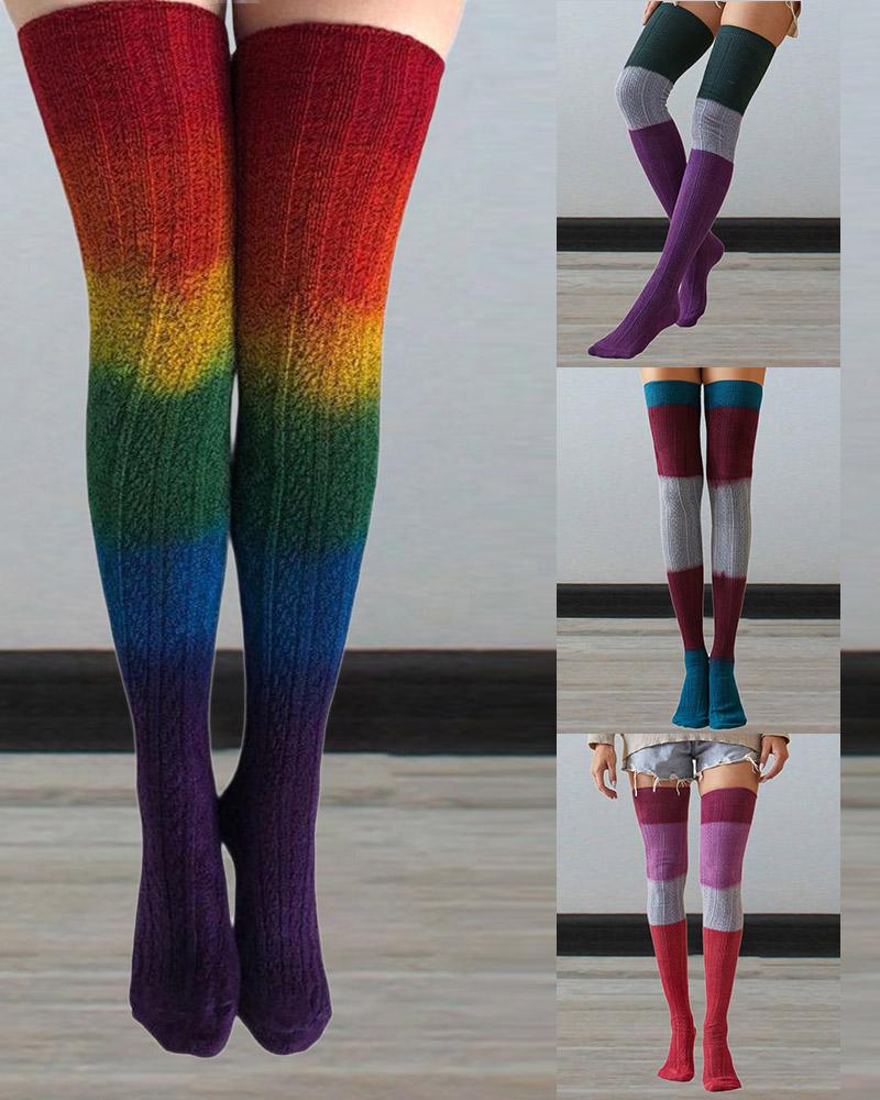 

1Pair Colorblock Thigh High Knit Leg Warmers Long Boot Socks, Style1