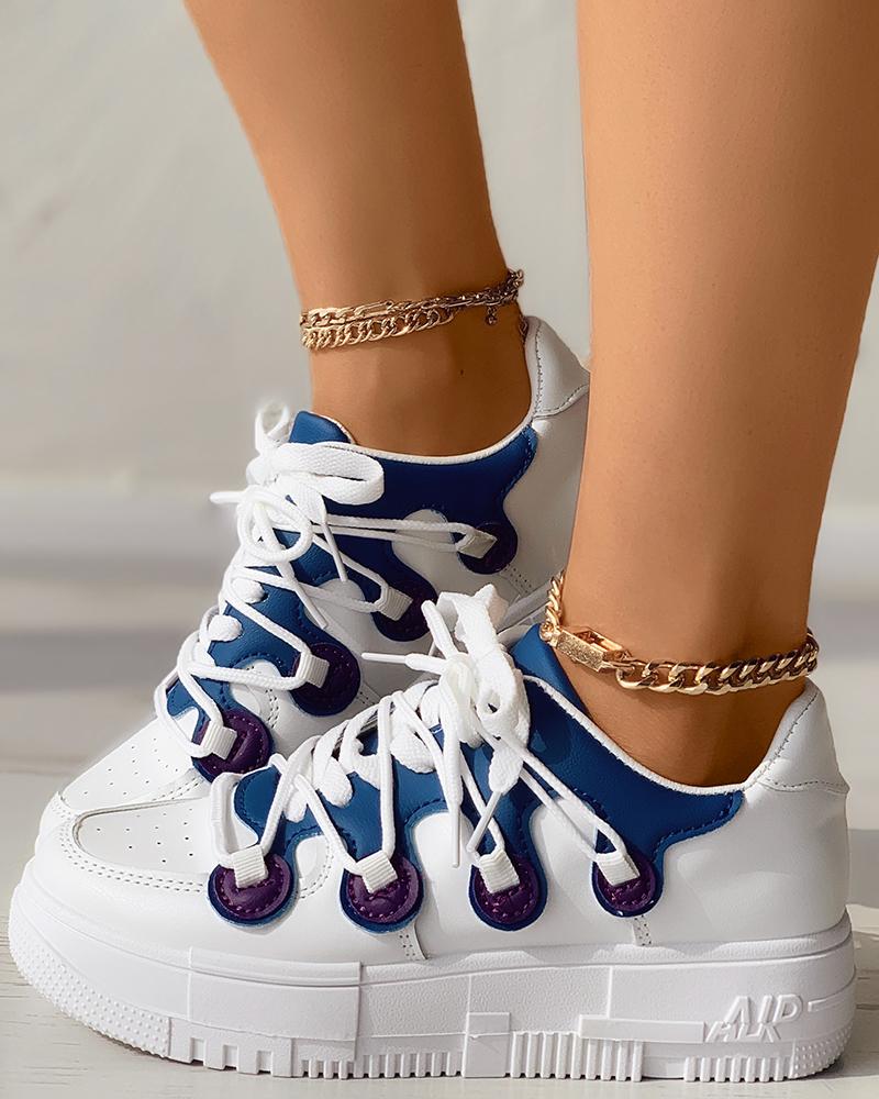 

Colorblock Lace-up Front Flatform Sneaker, Blue&white