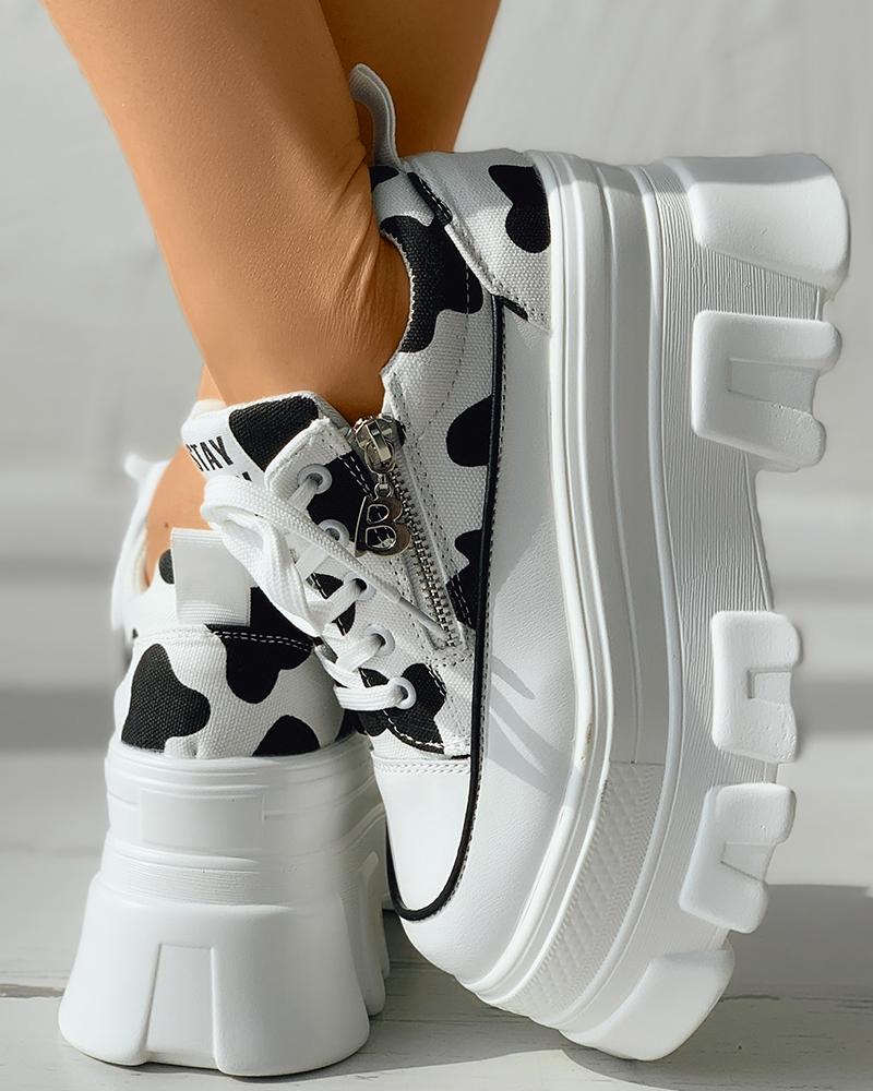 

Eyelet Lace-up Zipper Design Platform Canvas Shoes, Blackwhite