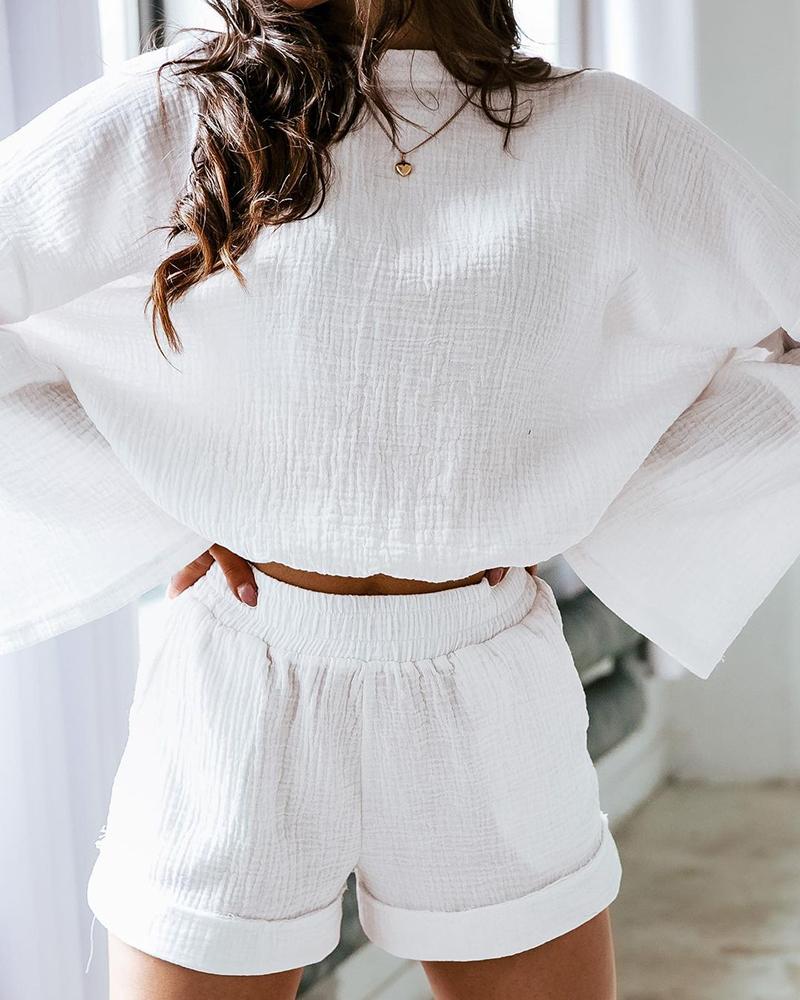 

Tied Detail Backless Top & Shorts Set, White