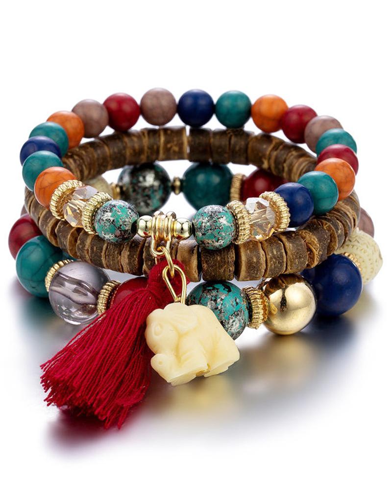 

1pcs Bohemian Turquoise Beaded Multi-layer Bracelet, Red