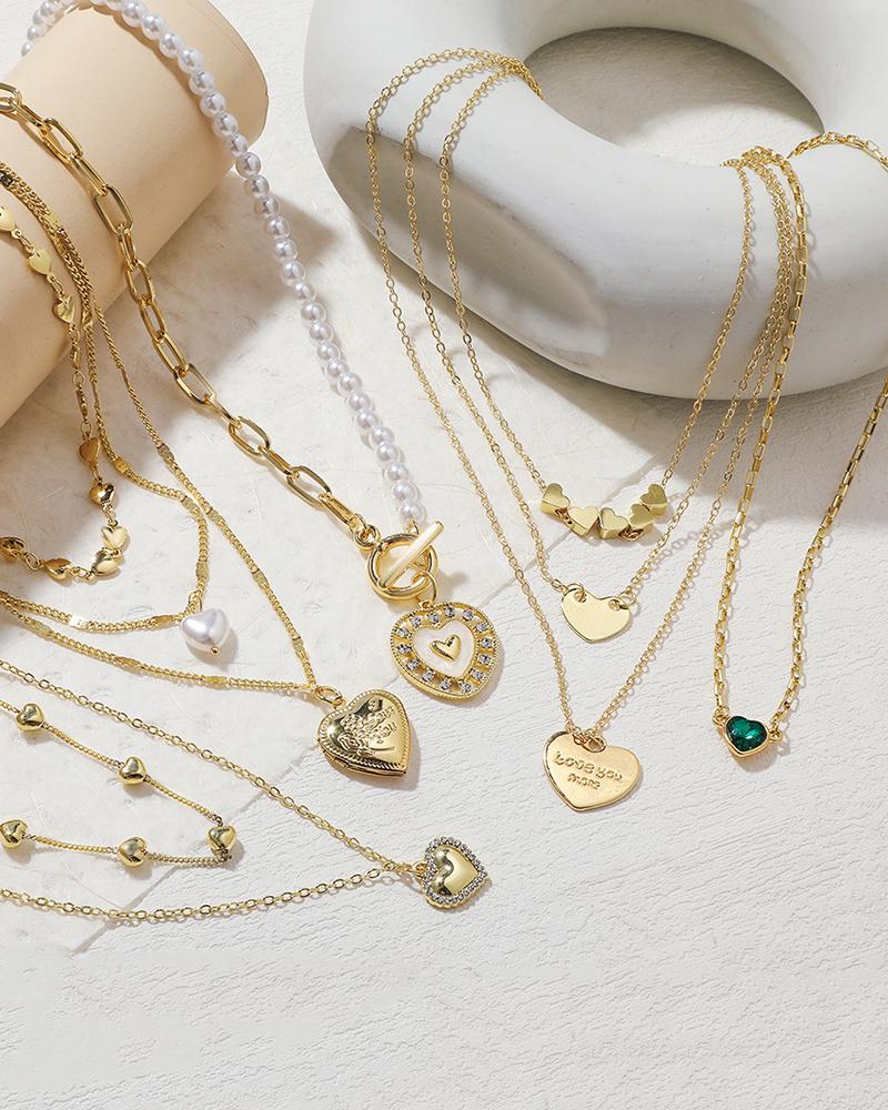 

1pcs Heart Pendant Beaded Chain Necklace, Style1