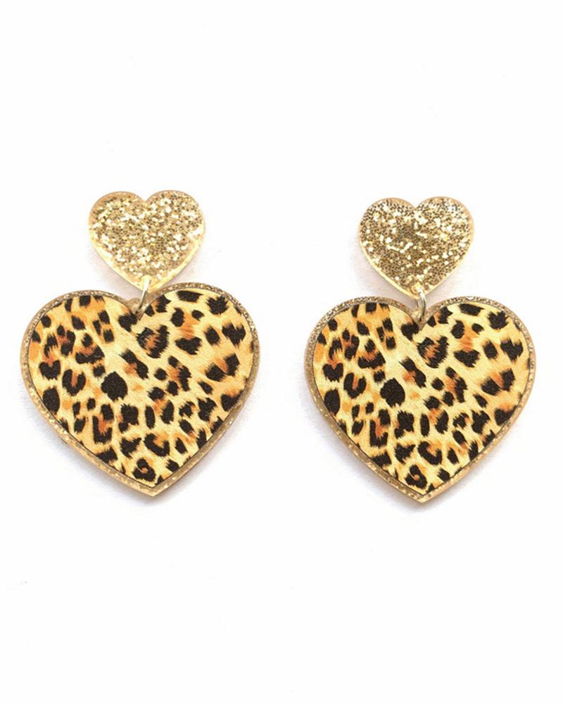 

1Pair Valentine's Day Cheetah Heart Drop Earrings, Yellow