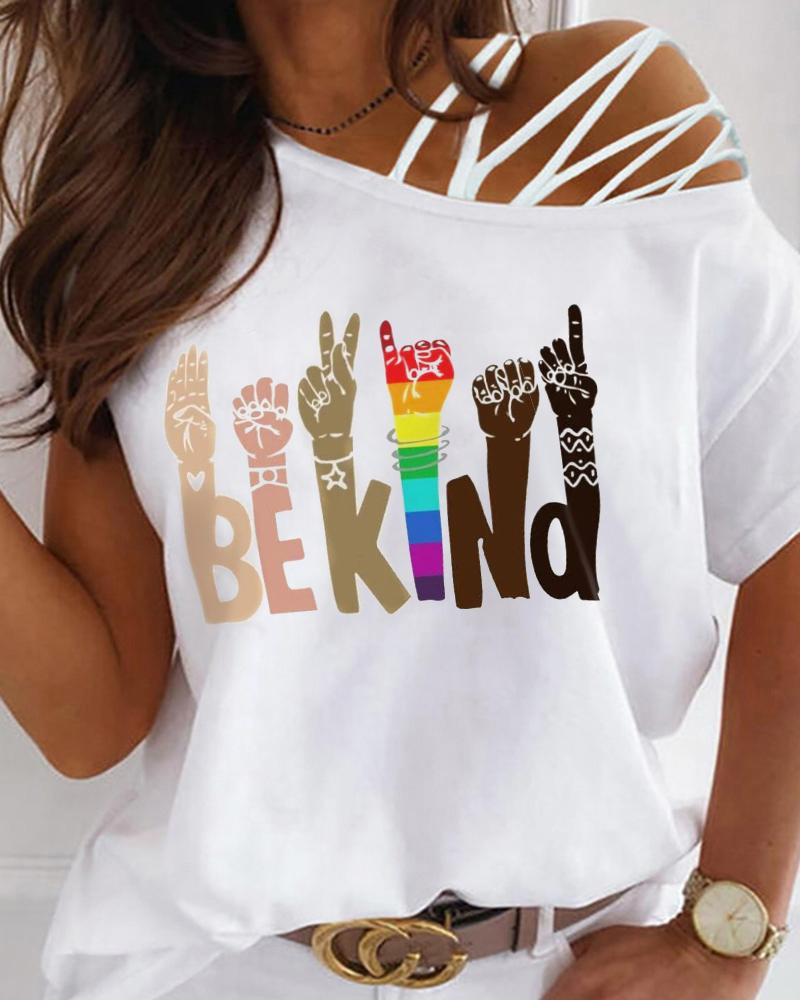 

Letter Graphic Print Cold Shoulder Top, White