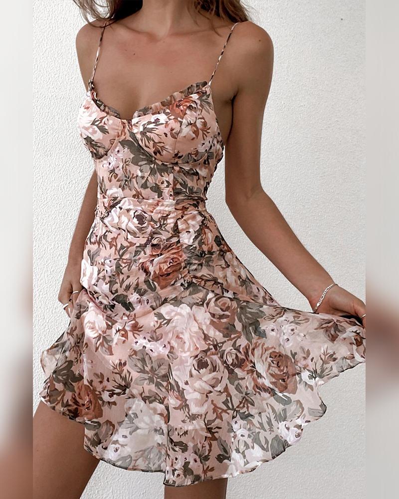 

Floral Print Spaghetti Strap Slinky Mini Dress, Pink
