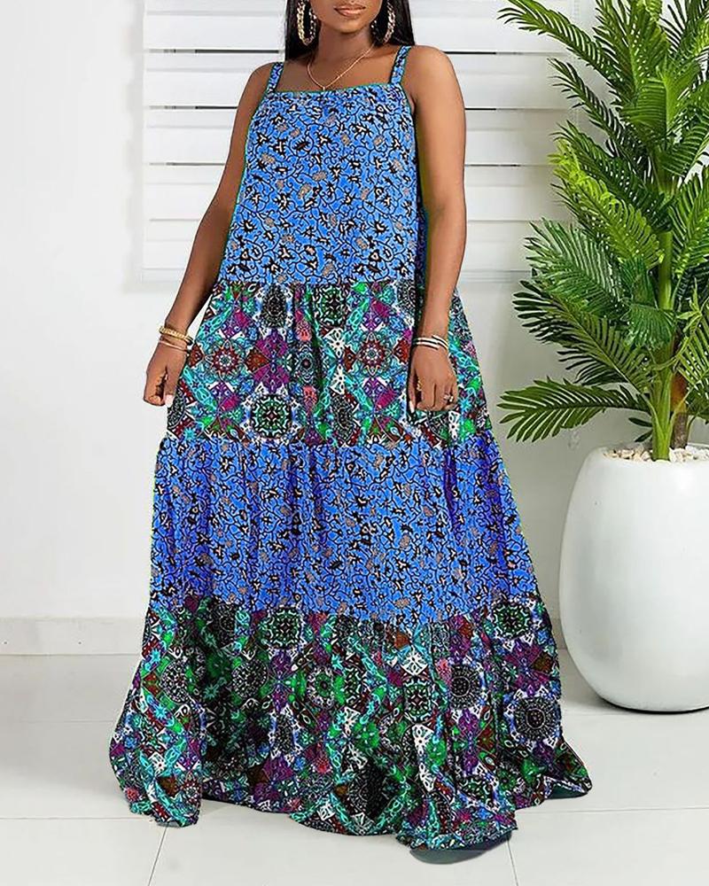 

Plus Size Tribal Print Sleeveless Maxi Dress, Blue
