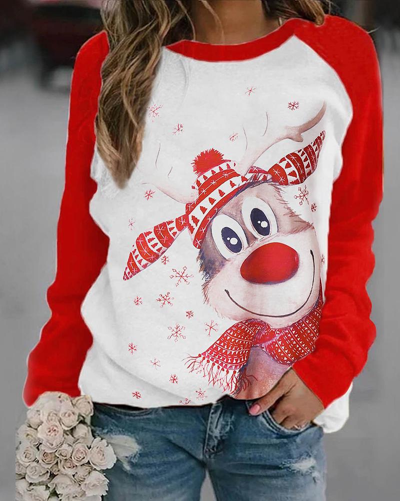 

Christmas Printing Long Sleeve Top, Red