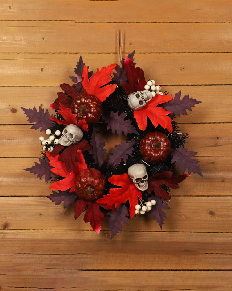 

Halloween Wreath With Skull Maple Leaf Pumpkin Garland Wreath For Halloween Home Party Decoration, Style1