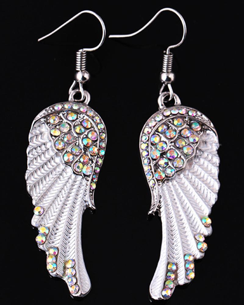 

1Pair Rhinestone Angel Wings Dangle Earrings Fine Jewelry, White