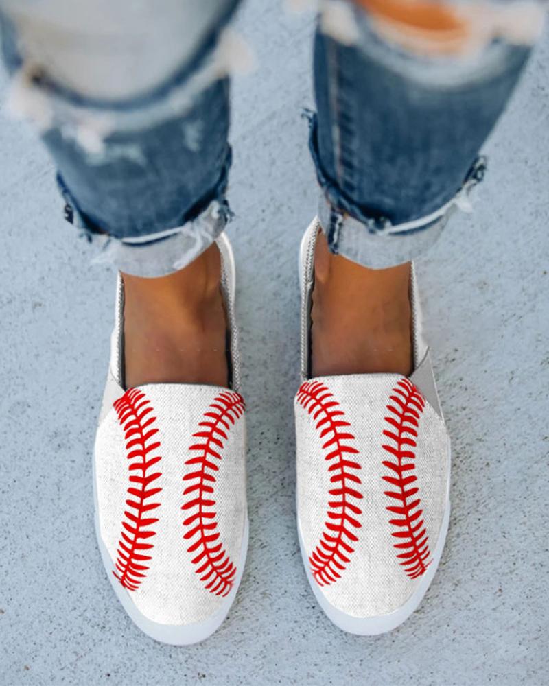 

Colorblock Woven Baseball Patchwork Round-toe Flat Slip-on, White