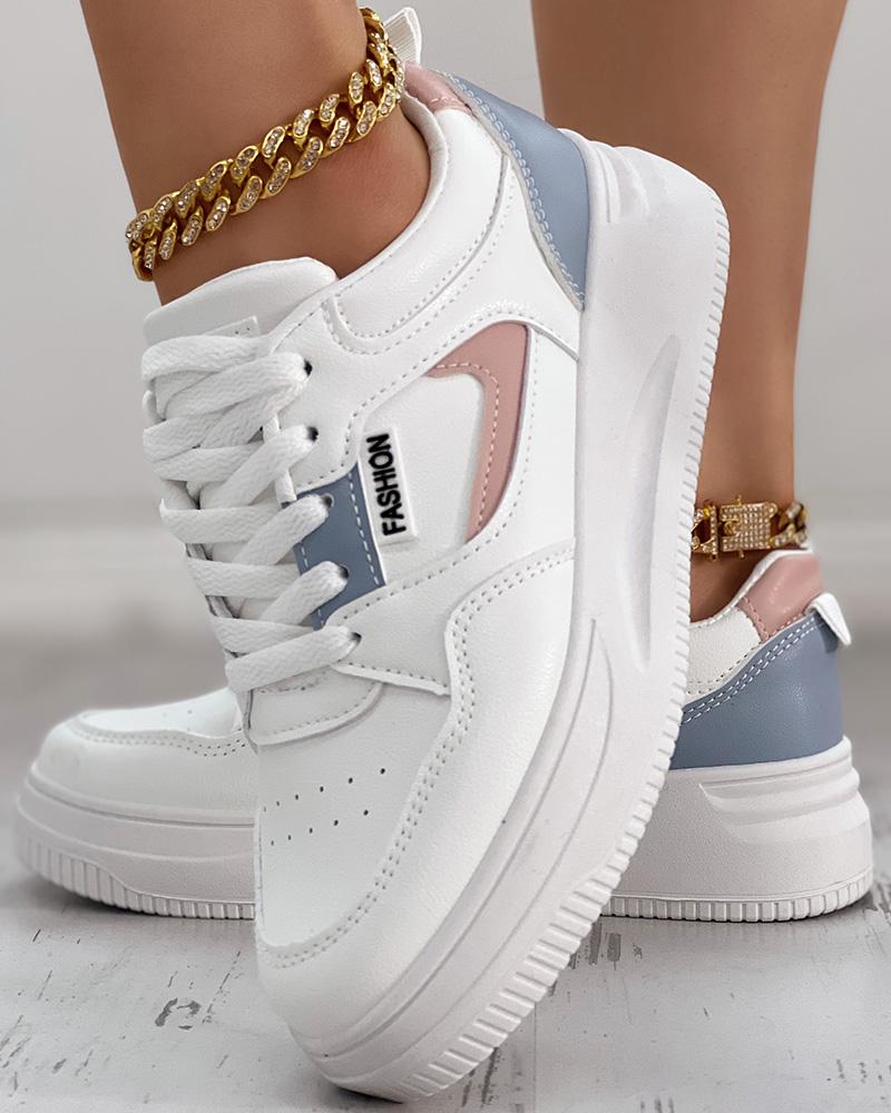 

Colorblock Breathable Lace-up Sneakers, Pink&white