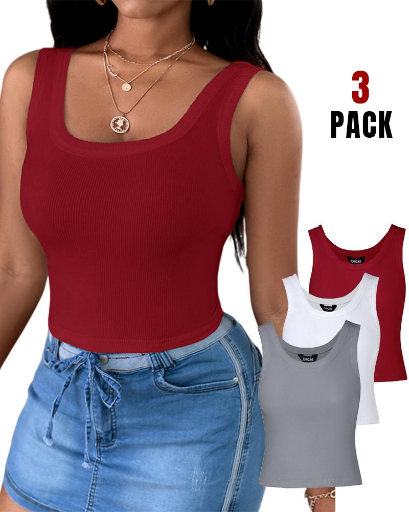 

3-Pack Scoop Neck Sleeveless Ribbed Tank Top Cami Tee Shirts, Style4