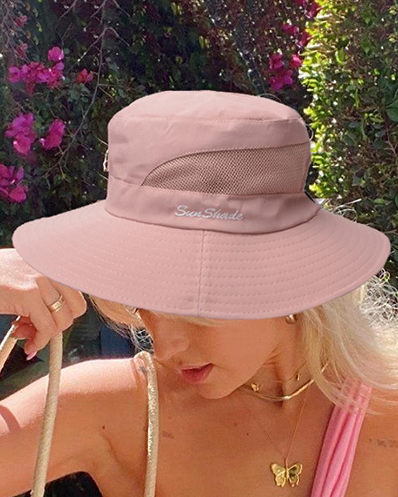 

Drawstring Contrast Paneled Wide Brim Sun Bucket Hat, Pink