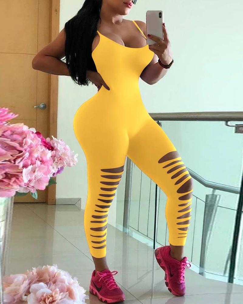 

Spaghetti Strap Cutout Skinny Jumpsuit, Yellow