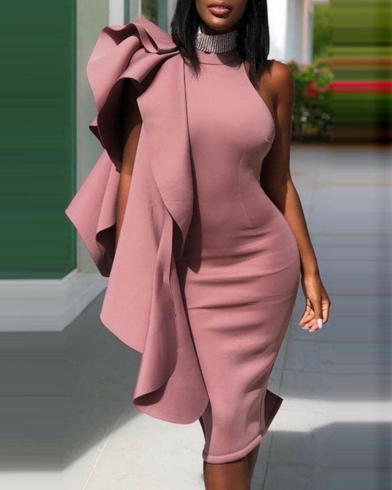 

Ruffles Decor Sleeveless Ruched Party Dress, Red