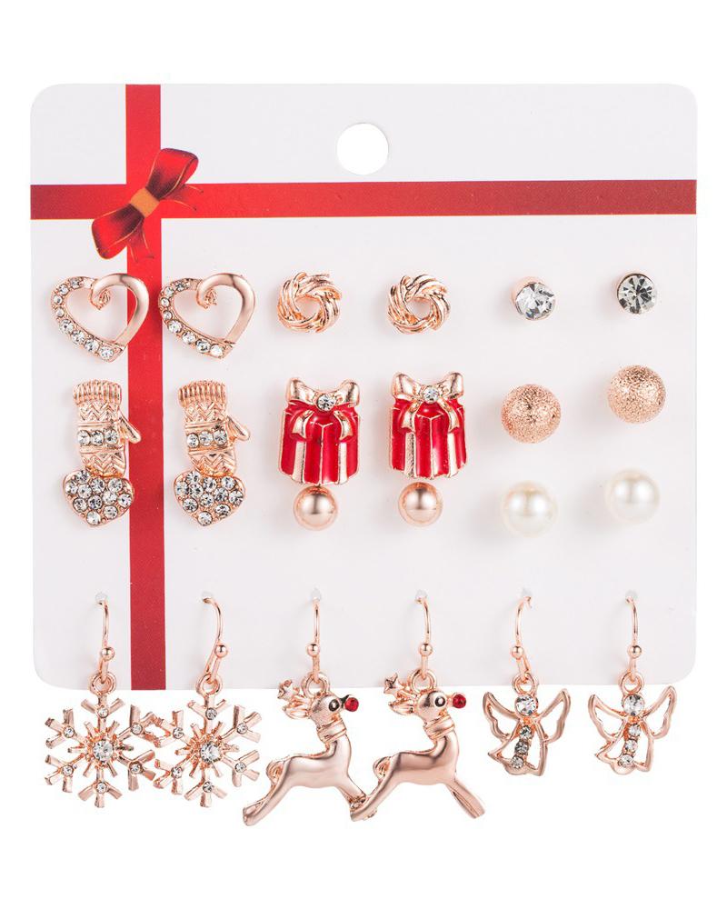 

12Pairs Christmas Cartoon Graphic Earrings Set, Style3