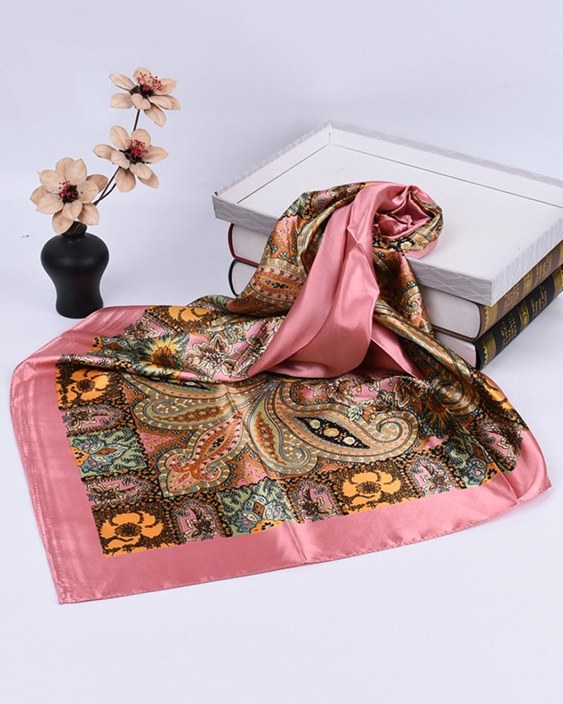 

Satin Paisley Print Vintage Square Scarf Headband, Style4