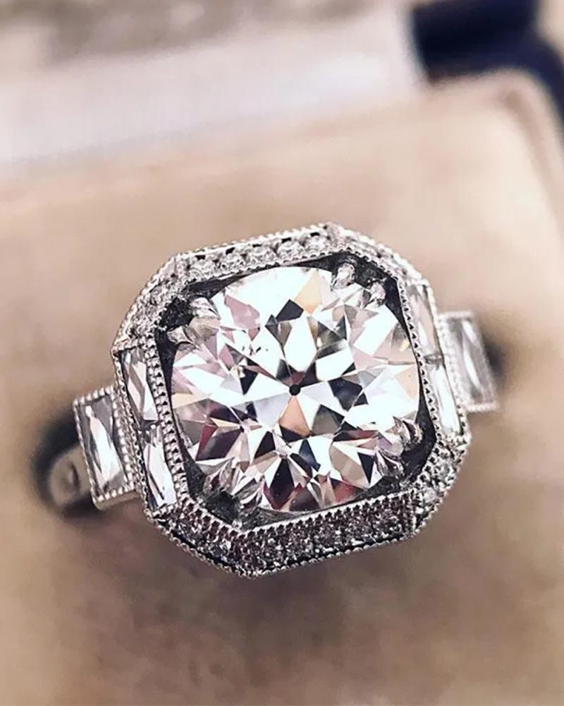 

1pcs Square Shaped Rhinestone Decor Ring, Silver