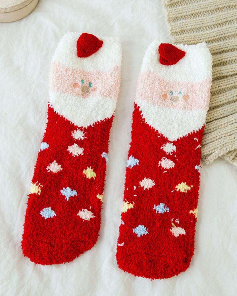 

1Pair Christmas Santa Colorblcok Fuzzy Thermal Socks, Style2