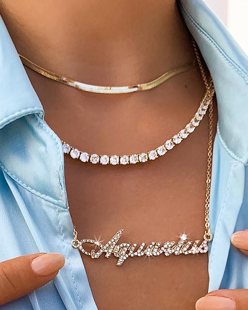

Letter Pattern Studded Layered Necklace, Style3