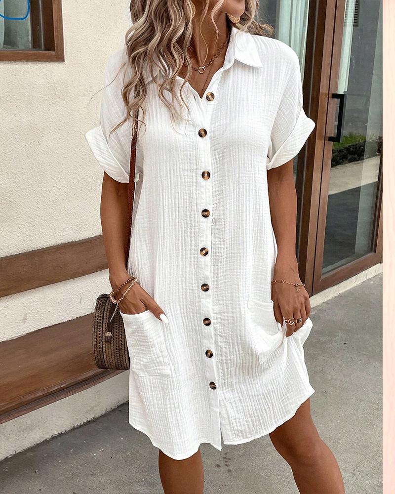 

Robe chemise décontractée avec poches boutonnées, White