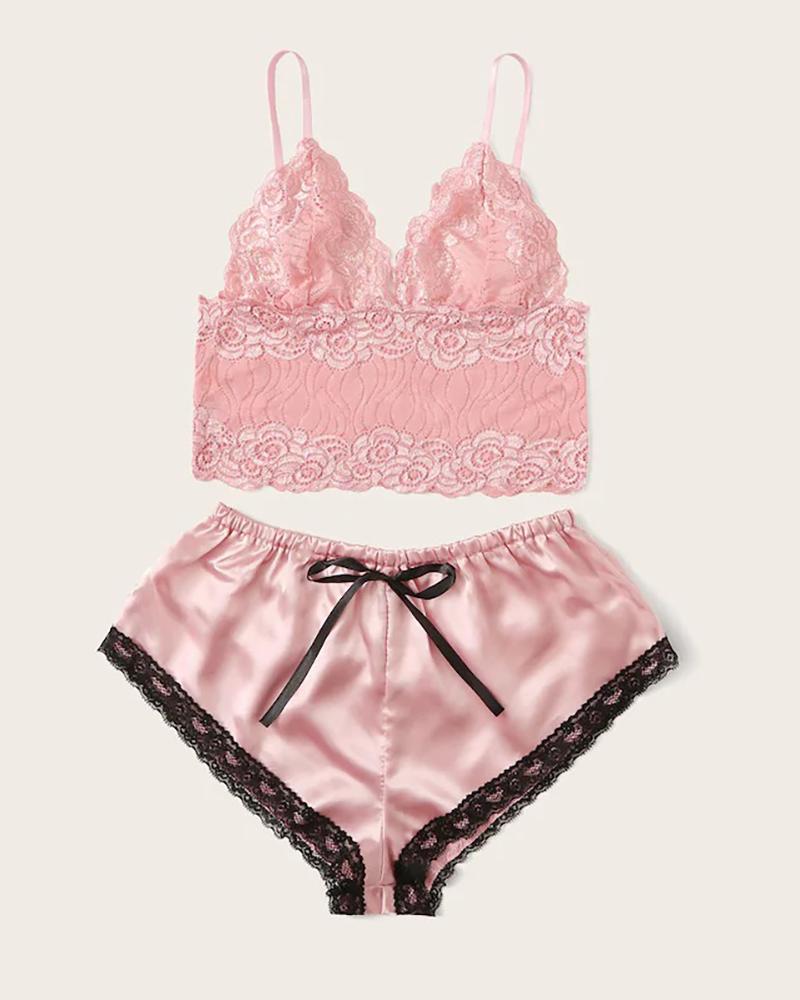 

Crochet Lace Trim Cami Sets, Pink