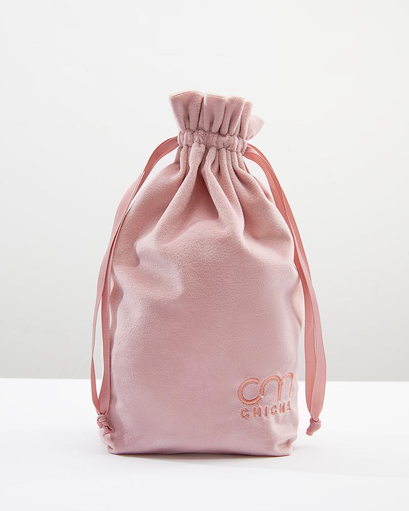 

Letter Embroidery Velour Drawstring Bag Velvet Cosmetic Travel Bag, Pink