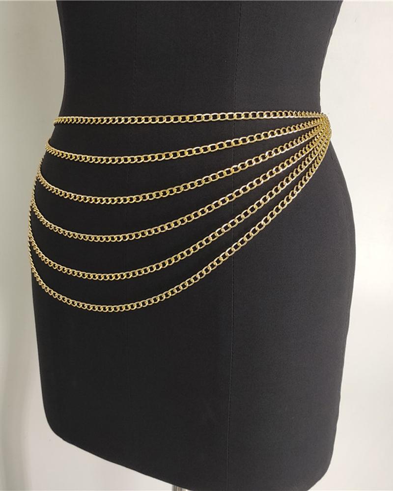 

1pc Hip-Hop Punk Layered Waist Chain, Gold