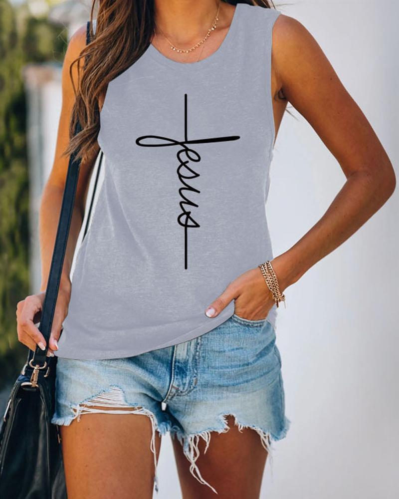 Letter Cross Print Casual Tank Top