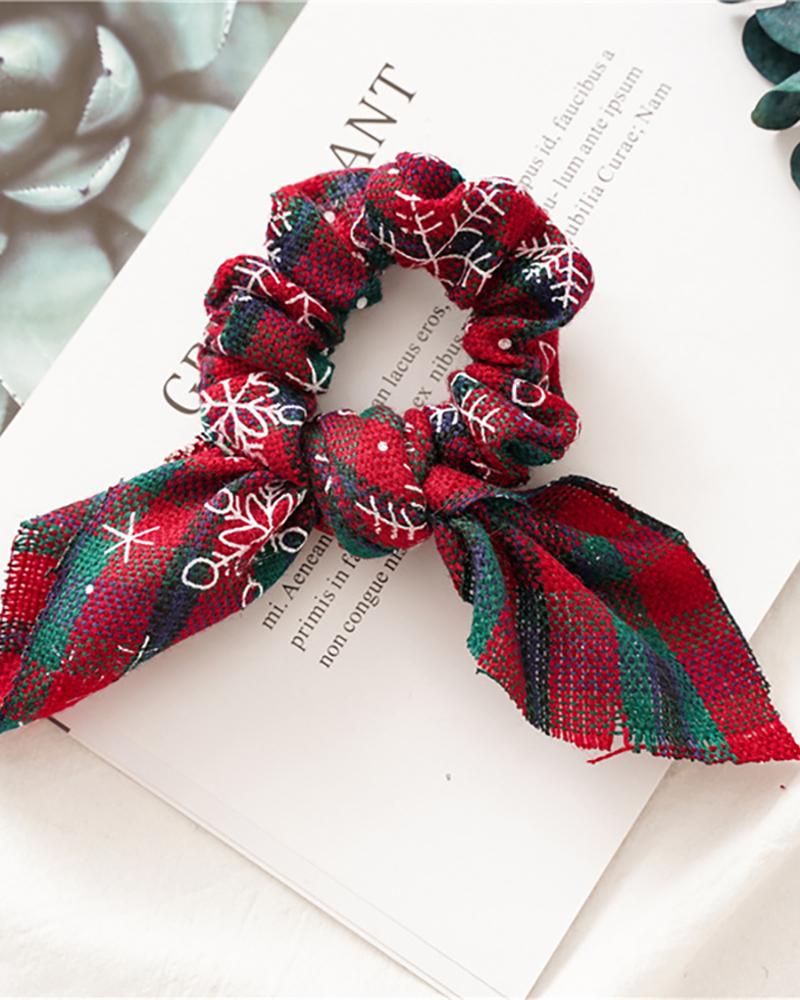 

Christmas Plaid Print Ear Design Scrunchie, Style2