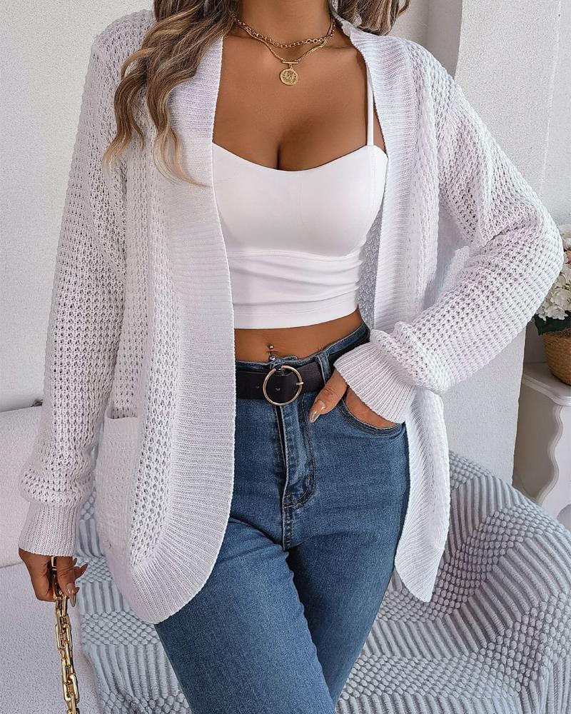 

Open Front Pocket Design Knit Cardigan, White