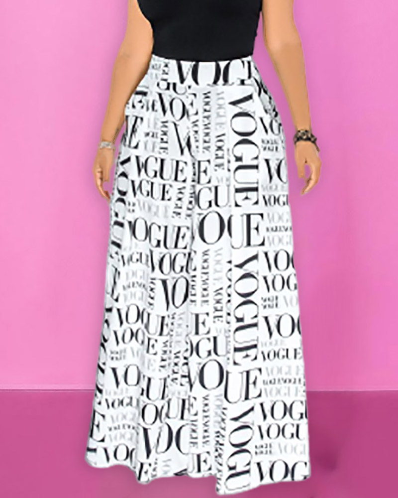 

Letter Print / Colorblock High Waist Pocket Design Pants, Style6