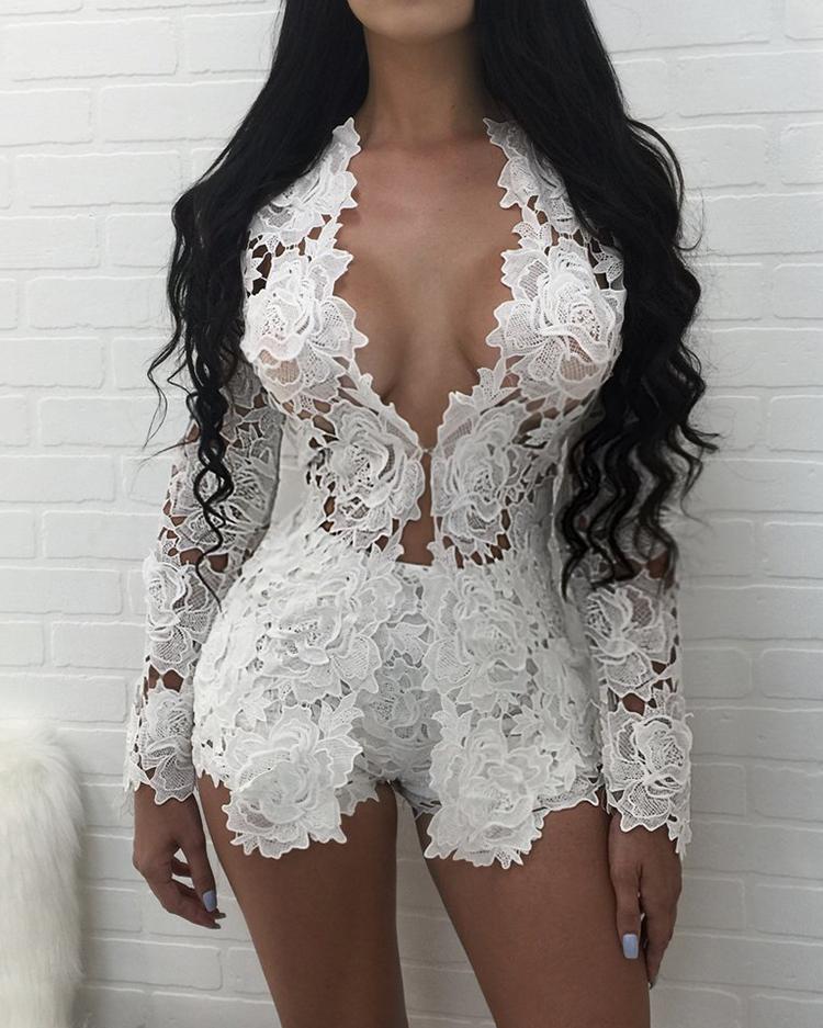 Sexy Open Front Lace Crochet Short Twinset