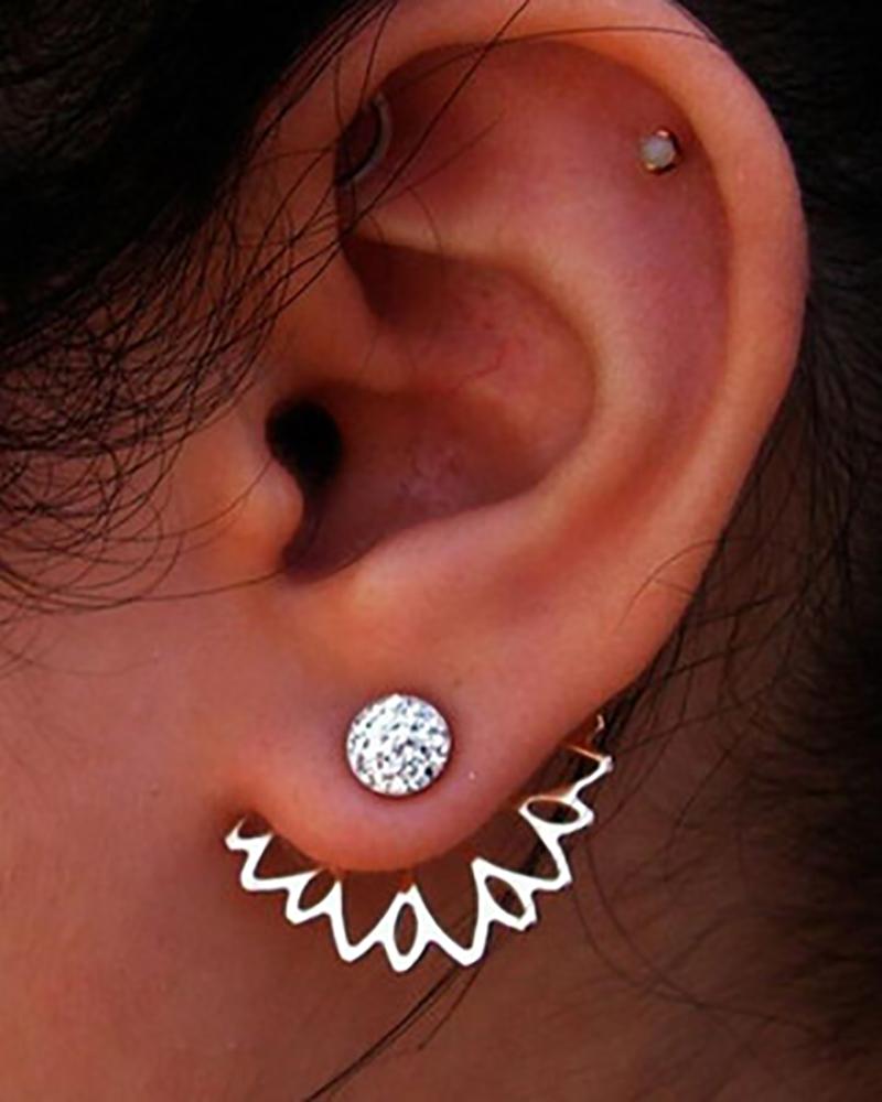 

1Pair Half Floral Pattern Rhinestone Earrings, Silver