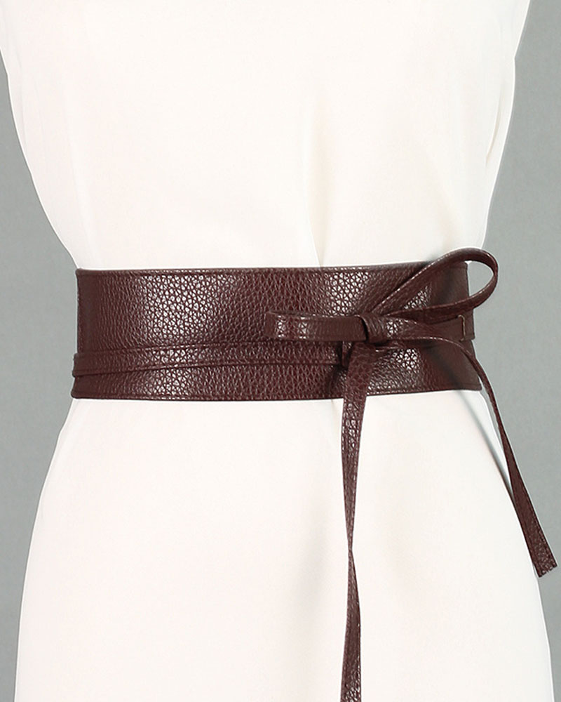 

1pc Minimalist Knot Decor Wide Band Belt, Coffee