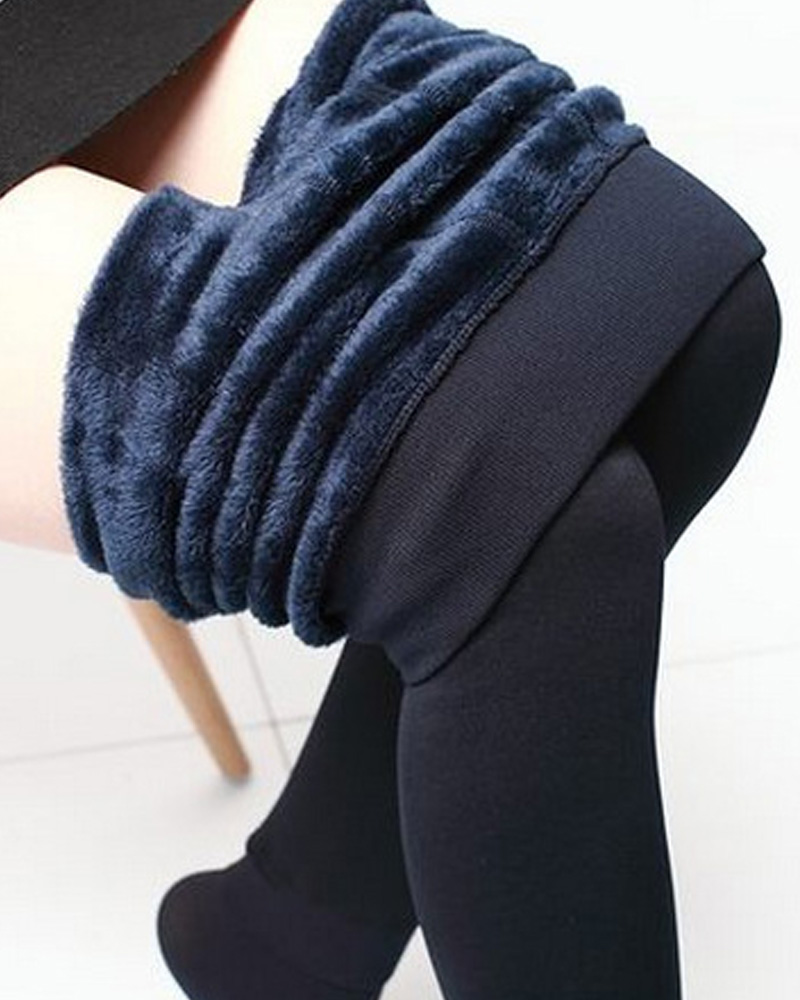 

High Waist Thermal Warm Fleece Lined Stirrup Leggings, Blue