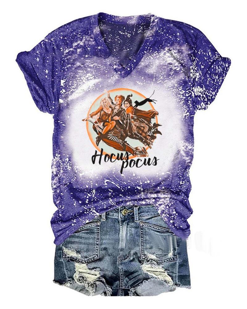 

Halloween Figure Letter Print Casual T-shirt, Blue