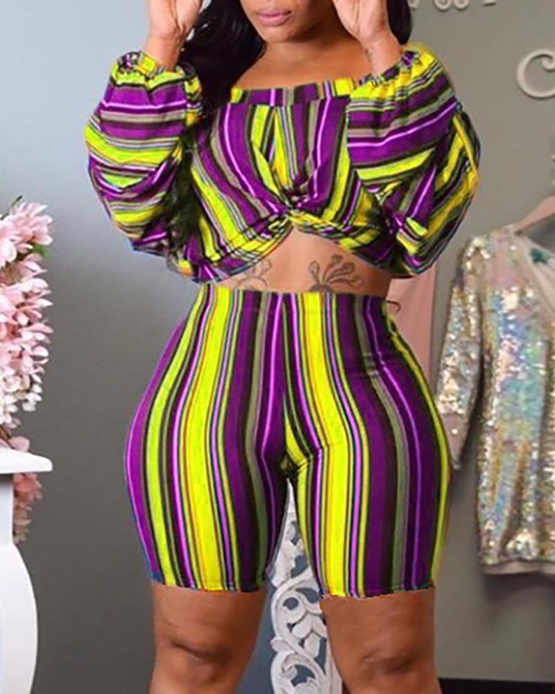 

Striped Color Off Shoulder Top & Short Sets, Yellow