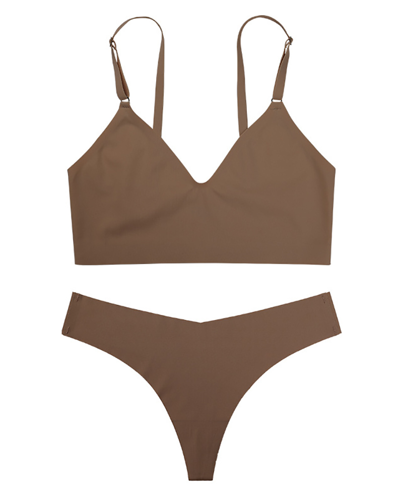 

Spaghetti Strap Seamless Bra Set, Coffee