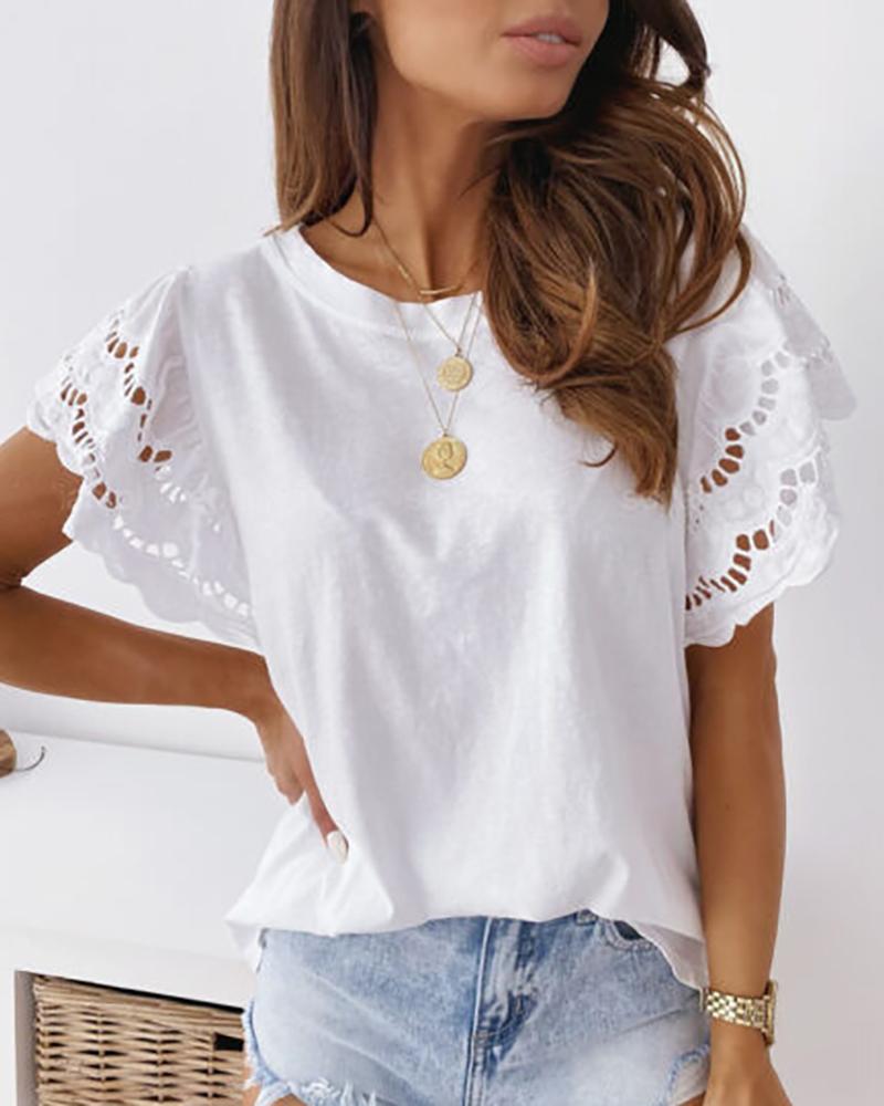 

Cutout Short Sleeve Round Neck Casual Top, White