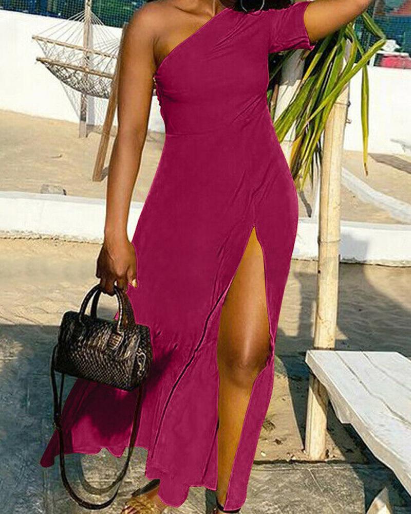 One Shoulder High Slit Maxi Dress