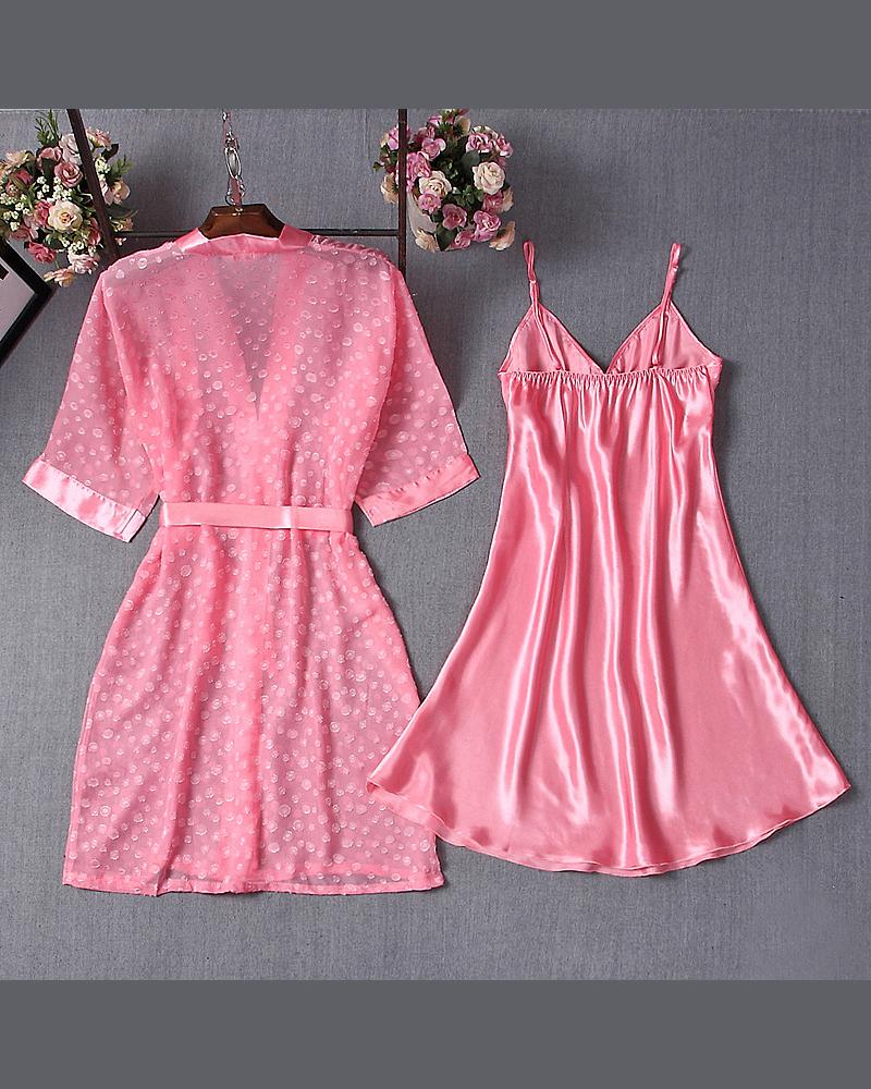 

Viscose Satin Two-Piece Pajama Set, Hot pink