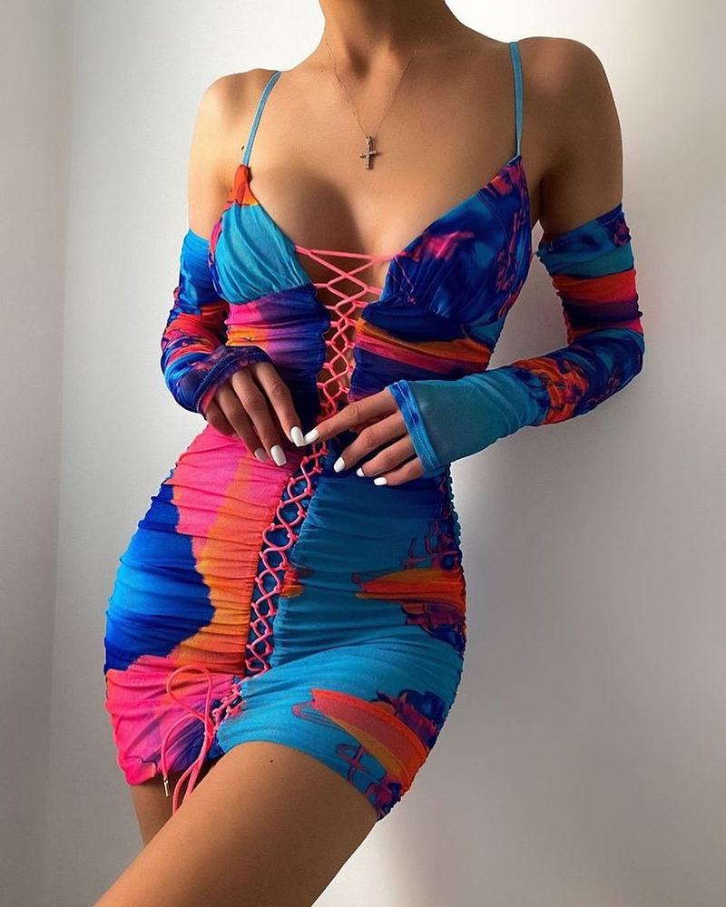 

Cold Shoulder Lace-up Front Bodycon Dress, Blue