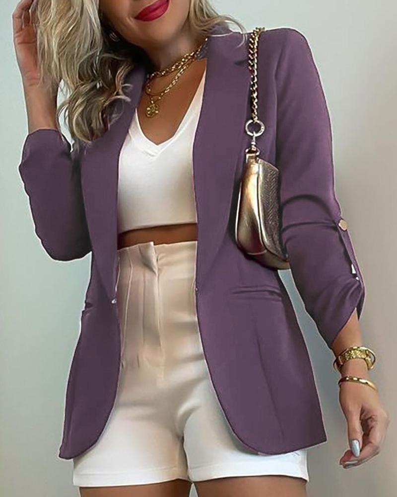 

Long Sleeve Button Decor Blazer Coat, Purple