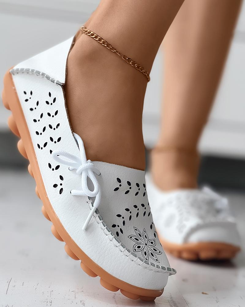 

Hollow Out Lace-up Loafers, White